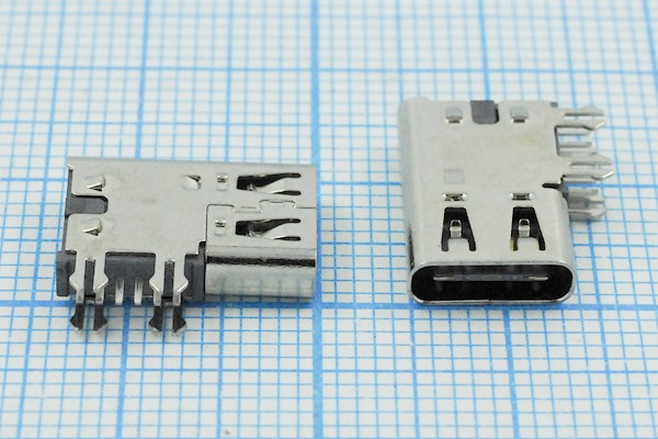 Гнездо USB 3.1, Тип C, угловое, 6 контактов; №14559 гн USB \C 3,1\ 6P4C\пл\угл\\USB3,1TYPE-C 24PF-039