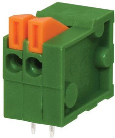TBL003-254-02GR-2OR, Fixed Terminal Blocks Terminal block, screwless, 2.54, horizontal, 2 poles, green w orange tab