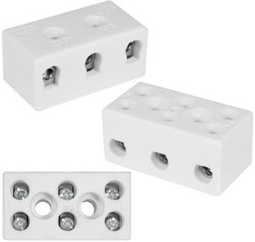 КВК-3-4, Клемма винтовая керамическая , для проводов сечением 2.5 мм2, 3x2 контакта, 400 В, 4 А, -40...+450 °C, белая