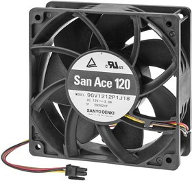 9GV1212P1J18, Axial Fan, 12 V dc, DC Operation, 224cfm, 36W, 3A Max, 120 x 120 x 38mm 9GV1212P1J18, Axial Fan, 12 V dc, DC Operation, 224cfm, 36W, 3A Max, 120 x 120 x 38mm