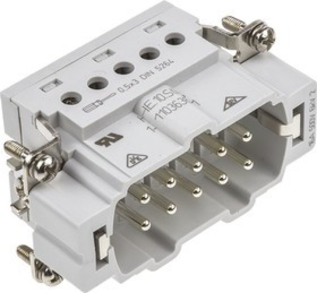 1-1103636-1, Heavy Duty Power Connector Insert, 16A, Male, HE Series, 10 Contacts 1-1103636-1, Heavy Duty Power Connector Insert, 16A, Male, HE Series, 10 Contacts