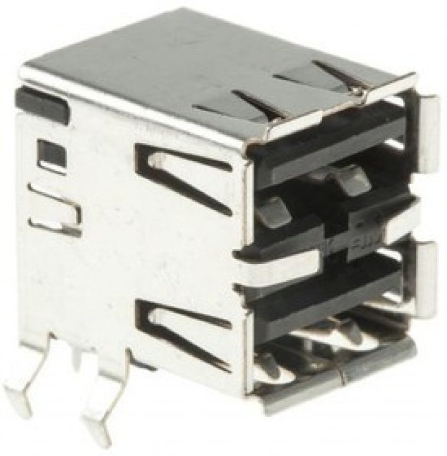 5787745-2, Разъем сдвоенный USB, тип A, розетка USB 2.0, 8 выводов (2 порта), Прямой Угол