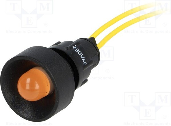 LO-D10-230AC, Индикат.лампа светодиод, вогнутый, 230ВAC, dотв 13мм, Диам 10мм