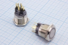 Антивандальный переключатель кнопочный на две группы контактов OFF-(ON)/ON-(OFF) с желтой подсветкой, 220В/5А,металл/ ILжелтый12В, QGQZ2211E