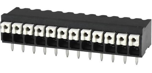 TBLH10-350-12BK, Fixed Terminal Blocks Terminal block, screwless, High Temp, 3.5, Horizontal, 12, Black w Gray Button