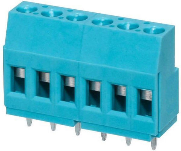 TB009-508-06BE, Fixed Terminal Blocks Terminal block, screw type, 5.08 , horizontal, 6 poles, CUI Blue, slotted screw, PCB mount