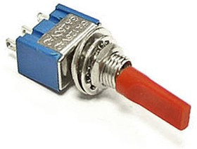 MTS-102-E1 on-on (кр. колп.), Микротумблер MTS-102-E1, ON-ON, SPDT, 3 А, 250 В, 20 мОм, установочное отверстие 6,4 мм, 3 контакта, красный