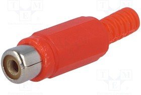 CC-106R, Вилка, RCA, "мама", с амортизатором, прямой, пайка, красный