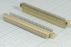 Розетка DIN41612 на 64 гнёзда A+B=2x32=32HP, шаг 2.54мм, угловая; №10087 гн ПрС DIN41612\P2,54\ 64HP[A+B]\\ угл\D22-64FR1DL