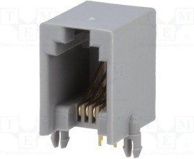 RJ9GPCB-M, Разъем RJ9, гнездо, PIN 4, Контакты фосфор-бронза, позолота, THT