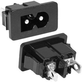 AC-033, Разъем питания IEC-60320 (C8A) , 2 контакта, 2.5 А, 250 В, -25…+70 °C, черный