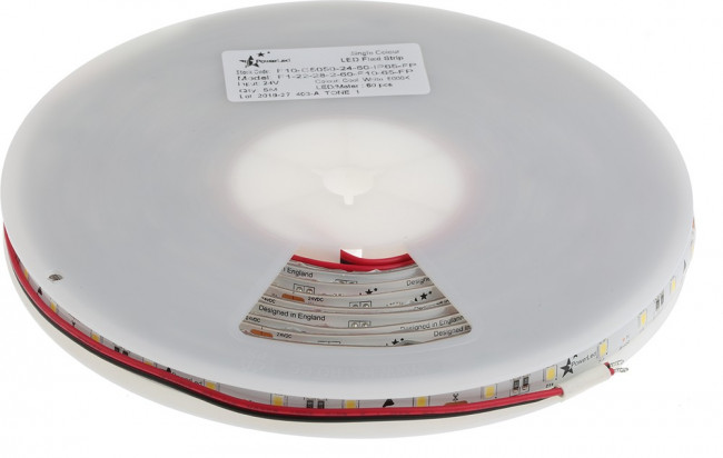 F10-C5050-24-60-IP65, 24V White LED Strip Light, 6000K Colour Temp, 5m Length