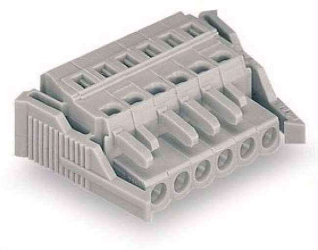 231-104/037-000, 4-контакт. розетка, шаг 5 мм, бок. защелки, серая 231-104/037-000, 4-контакт. розетка, шаг 5 мм, бок. защелки, серая