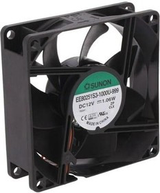 EE80251S3-1000U-999, Вентилятор осевой, 12В DC, 80x80х25мм, подшипник скольжения, 56,1куб.м/ч, 28дБА EE80251S3-1000U-999, Вентилятор осевой, 12В DC, 80x80х25мм, подшипник скольжения, 56,1куб.м/ч, 28дБА