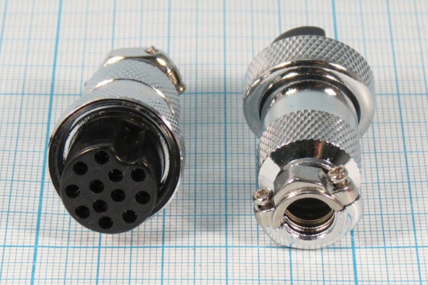 Разъем микрофонный MIC20 розетка, контакты 12P, монтаж на кабель, М19, XS20JK12P-F[MS-DF-20-12]