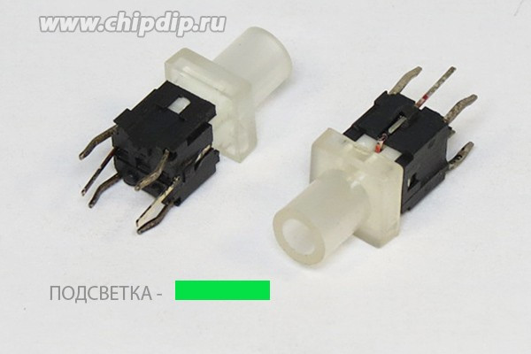 Тактовая кнопка, 7.5x 7.5x16, алгоритм работы NO, IL2Взеленый, контакты 6P, PB6144L-3