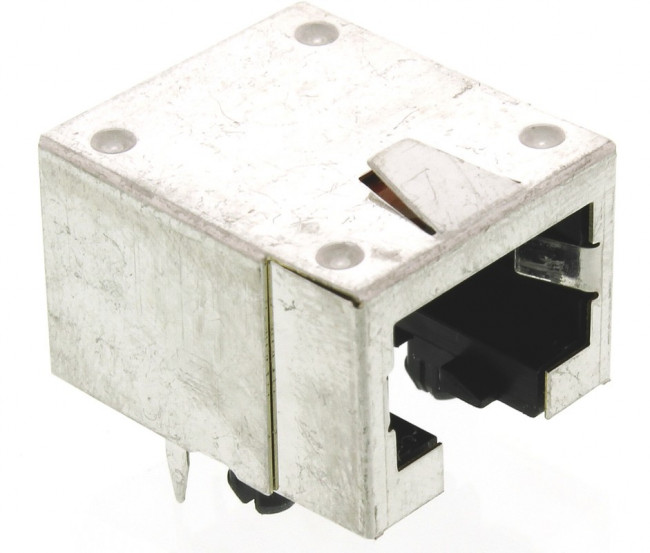 106066-2, Conn RJ-45 F 8 POS 1.02mm Solder RA Thru-Hole 8 Terminal 1 Port Cat 3 Tray