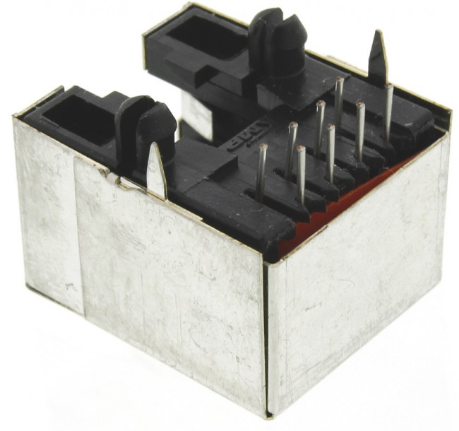 106066-2, Conn RJ-45 F 8 POS 1.02mm Solder RA Thru-Hole 8 Terminal 1 Port Cat 3 Tray