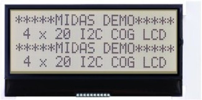 MCCOG42005A6W-FPTLWI-V2, Буквенно-цифровой ЖКД, 20 x 4, Черный на Белом, 3В, I2C, Полупрозрачный