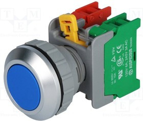 XB30-1-O/C-BL, Переключатель кнопочный 1 NC + NO 30мм синий IP65 -20-60°C