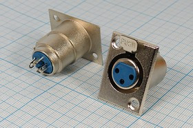 Разъем микрофонный XLR розетка, контакты 3P, монтаж на блок фланец 2 отверстия, MC914-3P