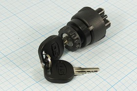 Переключатель замковый, контакты 4Cвинт, 15А, переключение OFF-ON-(ON), d21.5, K3-33B1