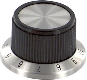 PKD70B101/4, Ручка, Круглый Вал, 6.35 мм, Фенольный Полимер, Straight Knurled Skirted with Numbers 0-10