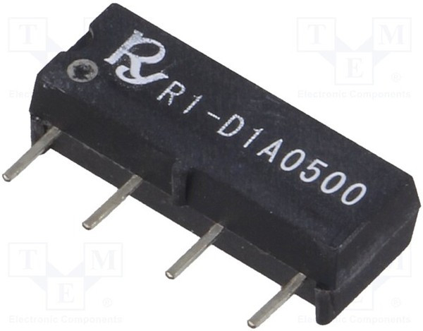 R1-D1A0500, Реле: герконовое, SPST-NO, Uобмотки: 5ВDC, 1А, макс.250ВDC, 10ВА R1-D1A0500, Реле: герконовое, SPST-NO, Uобмотки: 5ВDC, 1А, макс.250ВDC, 10ВА