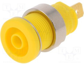 SEB2610F4.8GE, Гнездо, "банан" 4мм, 25А, 1кВDC, желтый, позолота, винтами, 32мм