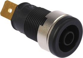 972356100, Black Female Banana Socket, 4 mm Connector, Tab Termination, 32A, 1000V ac/dc, Gold