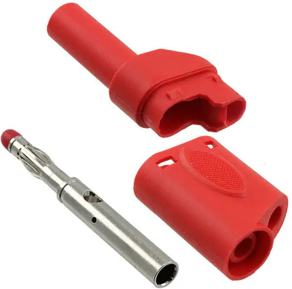 BU-31104-2, Red Male Banana Plug, 4 mm Connector, Solder Termination, 20A, 1000V, Nickel Plating