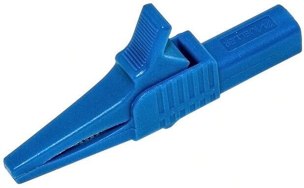BU-65-6, Crocodile Clip 4 mm Connection, Nickel-Plated Steel Contact, 30A, Blue
