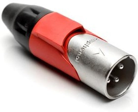 AX3M2M, XLR Connectors 3 pole Pin Male Plug AX XLR Audio Cable Conn Satin Nickel w/ Red Marking Sleeve