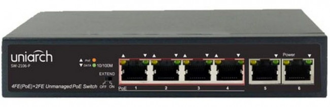 SW-2106-P, Коммутатор доступа Uniarch 4х100Mbps PoE(RJ45)+2х100Mbps (RJ45), PoE бюджет макс. до 65 Вт.