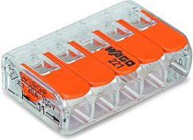 Соединительная клемма с рычажком 221-415 5-ти проводная 0,14-4мм?, 450В, 32А, без пасты, 25 шт. 2662