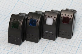 Переключатель автомобильный, контакты 7T, 20А, 12В, ON-OFF-ON, подсветка черная/ILкрасная, YJ-PD-2A