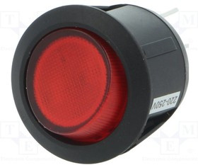 AE-R13244BNAA, ROCKER; DPST; Pos: 2; ON-OFF; 10A/250VAC; red; neon lamp; 230V; round