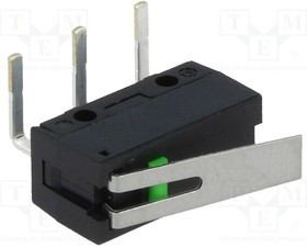 D2FS-FL-N-A, Микропереключатель, с рычагом, SPST-NO, 0,1A/6ВDC, OFF-(ON), 1