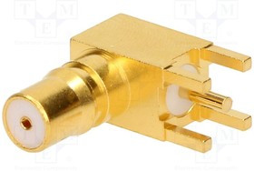 1408337-1, Гнездо, QMA, "мама", угловой 90°, 50Ом, THT, на PCB, тефлон