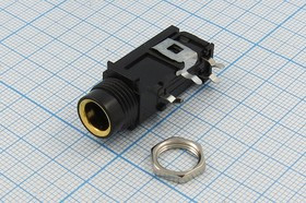 Гнездо Audio Jack стерео 6.3мм на плату; №1005 гн 6,3стерео\4P\плат М12\угл\ON-OFF\EJ-6501\