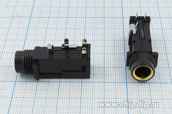 Гнездо Audio Jack стерео 6.3мм на плату; №1005 гн 6,3стерео\4P\плат М12\угл\ON-OFF\EJ-6501\