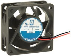 OD6025-12HSS, DC Fans DC Fan, 60x60x25mm, 12VDC, 23CFM, 0.23A, 33dBA, 4500RPM, Sealed Sleeve, Leads