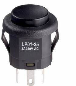 LP0125CMKW01A, Переключатель: кнопочный, Пол: 2, DPDT, 3A/250ВAC, 3A/30ВDC