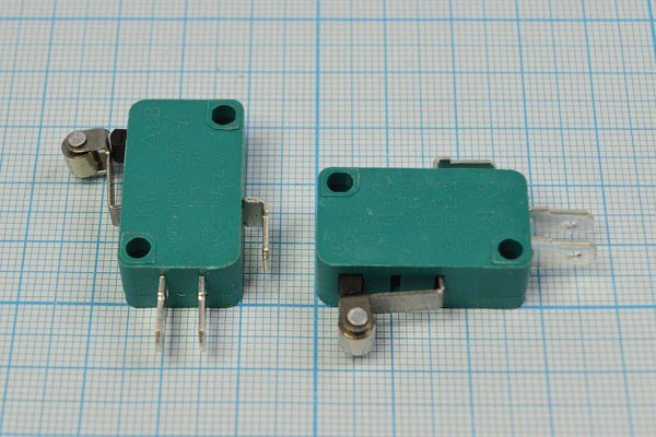 Переключатель концевой 29x10 x16м, 220В, 16А, ON-(ON), планка 13мм с роликом; Q-1734 A ПКонц 29x10 x16\220\16\ON-(ON) \\L13рол\SC799-C1\