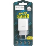 Блок питания (сетевой адаптер) HOCO C73A с 2 USB портами белый