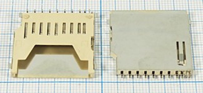 держатель карт памяти SD, 10-ть контактов с экранированием, SMD; №2890 держ карт SD\10C4Cэкр\\SMD\\SD-6 держатель карт памяти SD, 10-ть контактов с экранированием, SMD; №2890 держ карт SD\10C4Cэкр\\SMD\\SD-6