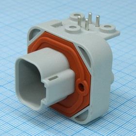 DT13-4P-001, Разъем герметичный на плату с фиксацией на панель 4-х контактный угловой