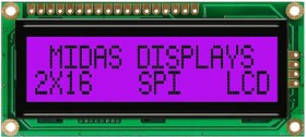 MD21605G6W1-FPTLRGBS, Буквенно-цифровой ЖКД, 16 x 2, Черный на RGB, 5В, SPI, Английский, Японский, Полупрозрачный MD21605G6W1-FPTLRGBS, Буквенно-цифровой ЖКД, 16 x 2, Черный на RGB, 5В, SPI, Английский, Японский, Полупрозрачный