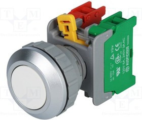 XB30-1-O/C-W, Переключатель кнопочный 1 NC + NO 30мм белый IP65 -20-60°C