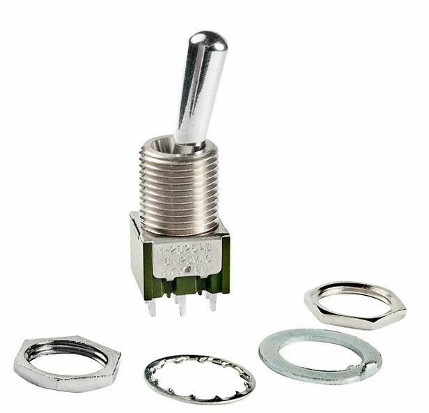 M2025B2B1W01, Switch Toggle ON None (ON) DPDT Large Bat Lever Solder Lug 6A 250VAC 30VDC Panel Mount with Threads M2025B2B1W01, Switch Toggle ON None (ON) DPDT Large Bat Lever Solder Lug 6A 250VAC 30VDC Panel Mount with Threads